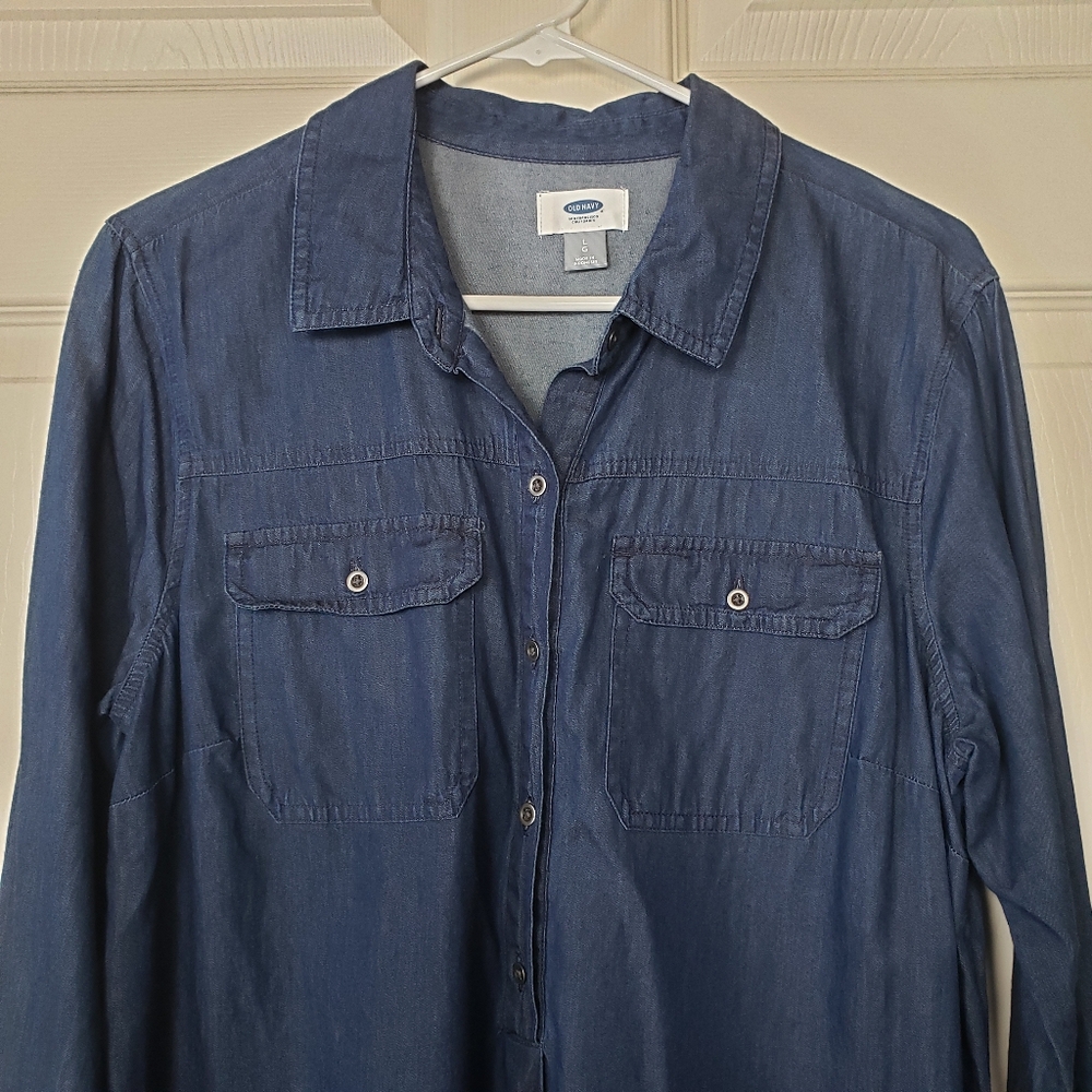 Old Navy Womens Chambray Collared Shirt Dress. Size L. Western, Classic Piece - Picture 2 of 8